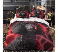 TBZXEEWOE Perro caniche Negro Funda de Edredón Diseño 3D 3 Piezas Cremallera Oculta Incluye Fundas de Almohada Transpirable Retrato Formal de Mascota Funda Edredon for niños y niñas Single（140x200cm）