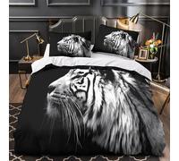 TBZXEEWOE Retrato de Tigre Funda de Edredón Juego de 3 Piezas Estampado 3D Cierre de Cremallera Oculta Incluye Fundas de Almohada Animal Blanco y Negro Funda Edredon for Adultos Single（140x200cm）