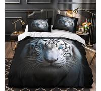 TBZXEEWOE Tigre Blanco Funda de Edredón Impresión 3D 3 Piezas Microfibra de poliéster Cremallera Oculta con Fundas de Almohada Antialérgica Animal Salvaje Funda Edredon for jóvenes Single（140x200cm）