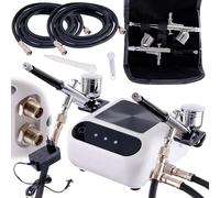 TC TECHNIC - Compresor para aerógrafo - Sin aceite, silencioso - con 2 mangueras de 1,7 m y 2 pistolas para aerógrafo - Encendido/apagado automático - Control electrónico de la presión - Blanco