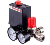 TC TECHNIC Regulador de presión, interruptor de compresor de aire, 2 manómetros, automático, negro