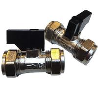 TC - Válvula de aislamiento de compresión de 15 mm con mango de palanca negra, válvula aislante Bolofix aprobada por WRAS, paquete de 2