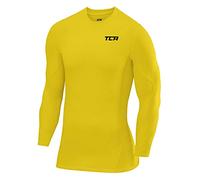 TCA Camiseta de Fútbol Manga Larga SuperThermal de Compresión para Hombre - Cuello Redondo - Amarillo, XL