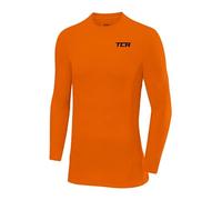 TCA Camiseta de Fútbol Manga Larga SuperThermal de Compresión para Hombre - Cuello Redondo - Naranja, M