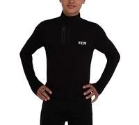 TCA Camiseta Deporte Manga Larga Hombre - Camiseta Deportiva Secado Rápido Fusion Pro Quickdry con Media Cremallera para Niños - Negro/Negro, 12-14 años