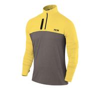 TCA Camiseta Deportiva Manga Larga Hombre - Camisetas Deporte Hombre Secado Rápido Fusion Pro Quickdry - Camiseta Running con Media Cremallera - Gris Oscuro/Amarillo, L