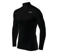TCA Camiseta Interior Manga Larga HyperFusion de Compresión para Hombres - Negro Cuello Alto, L