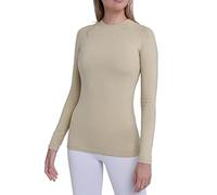 TCA Camiseta Termica Mujer Ajustada - Camiseta Térmica Mujer Manga Larga con Tecnología SuperThermal - Camisetas Termicas Compresión de Manga Larga para Running Gym Ciclismo - Beige/Beis, S
