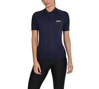 TCA Maillot Ciclismo Mujer - Manga Corta Ligera - Ajuste Deportivo con 3 Bolsillos Traseros - Ropa Ciclismo Mujer - Ultraligero y Transpirable - Azul Oscuro, L