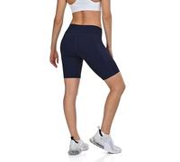 TCA Mallas Cortas Mujer - Short Deportivo Mujer Cintura Alta y Control de Abdomen - 2 Bolsillos Laterales Abiertos - Mallas Cortas de Ciclismo Correr y Gym - Azul Oscuro, L
