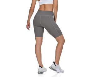 TCA Mallas Cortas Mujer - Short Deportivo Mujer Cintura Alta y Control de Abdomen - 2 Bolsillos Laterales Abiertos - Mallas Cortas de Ciclismo Correr y Gym - Negro/Gris Claro, M