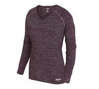 TCA Mujer Elle Camiseta Termica con Cuello en V - Manga Larga - Morado, M