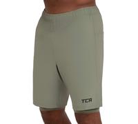 TCA Pantalon Corto Hombre Deporte con Bolsillos y Mallas - Pantalones Cortos Deporte Hombre para Running Gym Padel - Hombre 2 en 1 con Mallas Cortas y Bolsillos con Cremallera - Verde/Verde, XXL