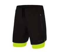 TCA Pantalon Corto Hombre Deporte con Bolsillos y Mallas - Pantalones Cortos Deporte Hombre para Running Gym Padel - Hombre 2n1 con Mallas Cortas y 2X Bolsillos con Cremallera - Negro/Verde, XXL