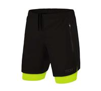 TCA Pantalon Corto Hombre Deporte con Bolsillos y Mallas - Pantalones Cortos Deporte Hombre para Running Gym Padel - Hombre 2n1 con Mallas Cortas y 2X Bolsillos con Cremallera - Negro/Verde, M