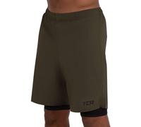 TCA Pantalon Corto Hombre Deporte con Bolsillos y Mallas - Pantalones Cortos Deporte Hombre para Running Gym Padel - Hombre 2 en 1 con Mallas Cortas y Bolsillos con Cremallera - Verde, S