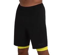 TCA Pantalon Corto Hombre Deporte con Bolsillos y Mallas - Pantalones Cortos Deporte Hombre para Running Gym Padel - Hombre 2 en 1 con Mallas Cortas y Bolsillos con Cremallera - Negro/Verde, S