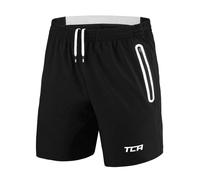 TCA Pantalones Cortos Hombre Deporte con Bolsillos de Cremallera - Pantalon Corto Hombre Deporte Tecnología Elite Tech - Pantalones Cortos Hombre Gym Running Crossfit - Negro/Blanco, S