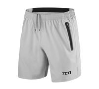 TCA Pantalones Cortos Hombre Deporte con Bolsillos de Cremallera - Pantalon Corto Hombre Deporte Tecnología Elite Tech - Pantalones Cortos Hombre Gym Running Crossfit - Gris Claro/Negro, M