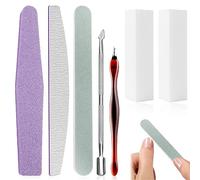 TCASENER 7 Piezas Kit de Manicura, Limas de Uñas Profesionales con Empujador de Cutículas y Tenedor de Piel Muerta, Esmeril Medio, para Salón y Uso Doméstico