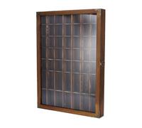 Tcatec Vitrina para vasos de chupito con cerradura, de madera rústica, para montar en la pared, gabinete de bar, 49 compartimentos, estante de chupito, soporte de exhibición de colección, puerta
