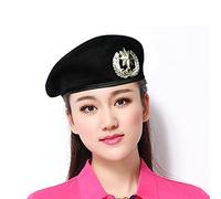 tcax Boina Mujer Hombres Mujeres Boinas De Fieltro Insignia De Metal Decoración Marineros Danza Rendimiento Sombrero Trilby Fans Militares Gorra del Ejército Ajustable,Black3,55-60Cm