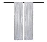 TCBESTO Cortinas de Fondo de Lentejuelas Plateadas de 2 x 8 pies, 2 Paneles de Cortinas de Fondo Brillantes con Purpurina para Bodas, Baby Shower, Navidad, Fiestas de cumpleaños