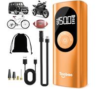 Tccbac inflador Ruedas portatil para Bicicleta Moto Coche, Bomba electrica Bicicleta hinchador Ruedas Coche bateria Mini compresor Aire portatil 150psi Auto-Off,Naranja