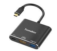 Tccmebius Adaptador USB C Multipuerto, Thunderbolt 3 a HDMI 4K Salida con Puerto USB 3.0 y Carga PD, para MacBook Pro/Air, Nintendo Switch, Chromebook, Samsung, Proyector, Monitor (TCC-T31-UK)