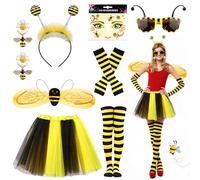 Tccydm Disfraz Abeja Mujer Adulto, Conjunto con Falda de Tul, Alas, Diadema, Gafas, Guantes, Calcetines, Pendientes y Tatuaje Facial, Disfraz de Carnaval y y Cosplay Fiesta