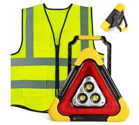 Tccydm Triángulo de Advertencia LED Solar para Coche, 2 en 1 triángulo de avería, 4 Modos, Carga para Smartphone, para Reparación De Automóviles, Acampada, reparación