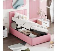 Tcewhhy Cama Hidráulica para Niños Cama Tapizada Cama Juvenil para Adultos Jóvenes Cama Alta De Lino Canapé Cama Canapé Cama De Invitados Cama Individual Rosa 90x200cm
