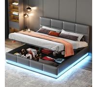 Tcewhhy Cama Tapizada Hidráulica 160x200 Cm Cama Doble King Size con LED Y Cabecero Regulable En Altura Canapé Somier De Láminas Metálicas Y Somier Cama Juvenil para Adultos Cama De Invitados Grau