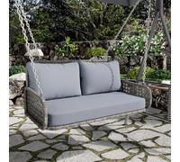 Tcewhhy Columpio Doble de ratán PE, Columpio Colgante para jardín, con Cojines y 2 Cadenas (240 cm Cada una), sin Estructura, Cojines extraíbles y Lavables, Capacidad de Carga 320 kg, Gris