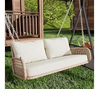 Tcewhhy Columpio Doble de ratán PE, Columpio Colgante para jardín, con Cojines y 2 Cadenas (240 cm Cada una), sin Estructura, Cojines extraíbles y Lavables, Capacidad de Carga 320 kg, Color Beige.