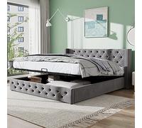 Tcewhhy Lit de Forme d'oreiller Capitonné, Double Rangee de Rivets en franela, boutonnière cousue, lit Double 140 x 190 Avec fonction hydraulique, fondo de lit en negro no tissé imperméable, gris