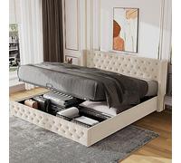Tcewhhy Lit de Forme d'oreiller Capitonné, Double Rangee de Rivets en franela, boutonnière cousue, lit Double 140 x 190 Avec fonction hydraulique, fondo de lit en negro no tissé imperméable, beige
