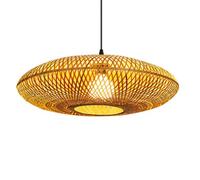 TCHAUSGZOZ Lámpara De Cúpula Mimbre Bambú Natural - Cable Ajustable Ratán 19,7 Pulgadas Para Cocina, Comedor, Dormitorio Base E27/26