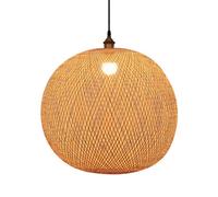 TCHAUSGZOZ Lámpara De Globo Bambú Tejida A Mano - Araña Bohemia Altura Ajustable Para Sala Estar, Cocina, Dormitorio Pantalla Ratán Natural(45cm)