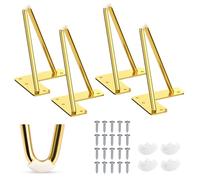 TCHOSUZ 10 cm patas de muebles de metal, juego de 4 patas de mesa de horquilla de hierro con tornillo, reemplazo de patas de cama metálica para sofá, silla, gabinete, mueble TV, color dorado