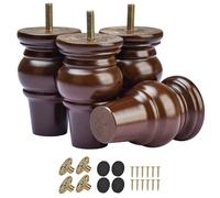 TCHOSUZ Juego de 4 patas de madera maciza para muebles, 10 cm, para sofá, silla, otomana, cómoda, mesa de centro, agujeros de tornillo preperforados M8, nogal