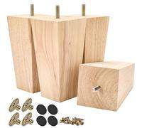Tchosuz - Juego de 4 patas de madera maciza para muebles de 6 pulgadas, patas de sofá de pirámide de madera maciza sin acabar, con pernos de 5/16 pulgadas y protectores de suelo de goma y tornillos,
