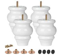 TCHOSUZ Patas de madera de 9 cm para muebles, paquete de 4 patas de repuesto de madera maciza blanca torneada con pernos M8 y tuercas en T o sofá sillón reclinable otomano elevador