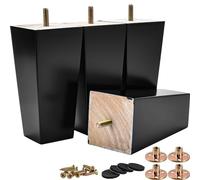 TCHOSUZ Patas de madera para muebles de 10 cm, juego de 4 patas de repuesto de pirámide de madera maciza de mediados de siglo con perno de 5/16 pulgadas y protectores de suelo de goma para otomana de