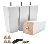 TCHOSUZ Patas de madera para muebles de 10 cm, juego de 4 patas de sofá de pirámide blanca de madera maciza, patas de sofá con perno para colgar y tornillos, patas de repuesto para muebles modernos de