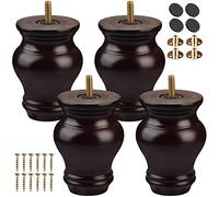 TCHOSUZ Patas de madera para muebles de 10 cm, paquete de 4 patas clásicas de madera maciza de nogal torneadas con pernos de suspensión M8 y tuercas en T para sofá, armario, elevador de cama otomana