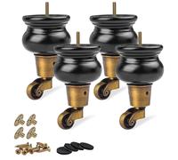 TCHOSUZ Patas de madera para muebles de 12 cm con ruedas, paquete de 4 patas redondas de madera maciza negra clásica para proyectos de bricolaje, sofá, armario, otomano, elevador de cama