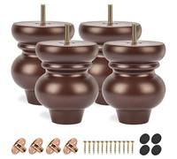TCHOSUZ Patas de madera para muebles de 12 cm, paquete de 4 patas clásicas de madera maciza de nogal torneadas con pernos de suspensión M8 y tuercas en T para sofá, armario, elevador de cama otomana