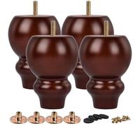 TCHOSUZ Patas de madera para muebles de 12 cm, paquete de 4 patas de repuesto de madera maciza marrón torneadas con pernos M8 y tuercas en T o sofá sillón reclinable otomano