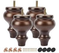 TCHOSUZ Patas de madera para muebles de 13 cm, paquete de 4 patas clásicas de madera maciza de nogal torneadas con pernos de suspensión M8 y tuercas en T para sofá, armario, elevador de cama otomana